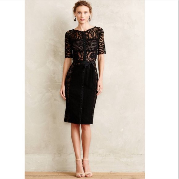 Byron Lars Dresses & Skirts - NWT Anthropologie Beguile by Byron Lars Carissima Sheath Dress Black Lace Belted